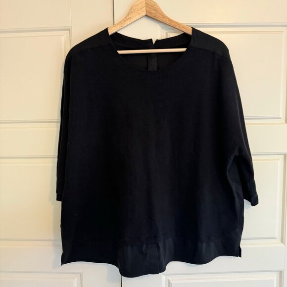 Lululemon Live to Layer Shirt Black 3/4 Sleeve Relaxed Fit Cotton Blend Size 10 - Picture 2 of 7
